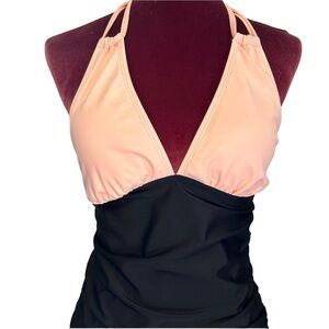 Yonique Peach & Black Halter Swim Top